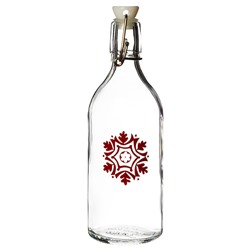 VINTER 2020 ВИНТЕР 2020, Бутылка с пробкой, стекло/орнамент «снежинки» красный, 0.5 л