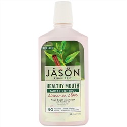 Jason Natural, Healthy Mouth, освежающая дыхание жидкость для полоскания рта, предотвращает образование зубного камня, корица и гвоздика, 473 мл (16 жидких унций)