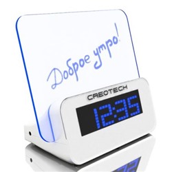 Часы будильник термометр Creotech, прозрачная доска для сообщений, синяя подсветка