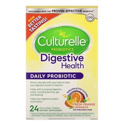 Culturelle, Probiotics, Digestive Health, Daily Probiotic, Fresh Orange Chewables, 24 Once Daily Tablets