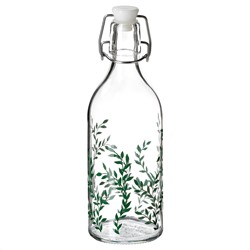 KORKEN КОРКЕН, Бутылка с пробкой, прозрачное стекло/с рисунком зеленый, 0.5 л