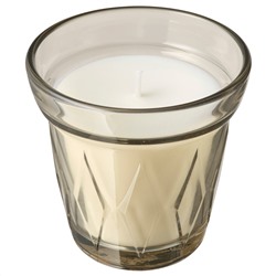 VÄLDOFT ВЭЛЬДОФТ, Ароматическая свеча в стакане, ревень бузина/бежевый, 8 см