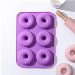Форма для выпечки Доляна «Пончик», 26×18 см, 6 ячеек, 7,5×7,5×2,5 см, цвет МИКС
