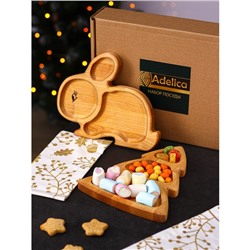 Подарочный набор посуды Adelica «Новогодний сюрприз», менажница заяц, менажница ёлка, 22×18 см, берёза