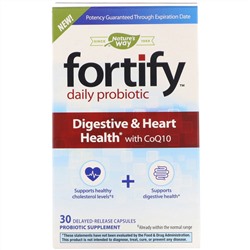 Nature's Way, Fortify, пробиотик для ежедневного применения, здоровье пищеварительной системы и сердца, с коэнзимом Q10, 30 капсул с отсроченным высвобождением