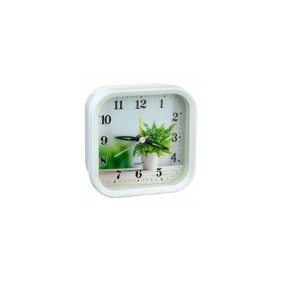 Часы будильник Perfeo Quartz PF-TC-008, квадратные, 9.5x9.5 см, белые (PF_C3111)