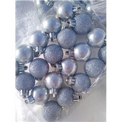 Набор шаров пластик d-3 см, 20 шт серебро/блестки