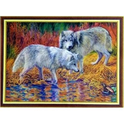 Два волка в осеннем лесу