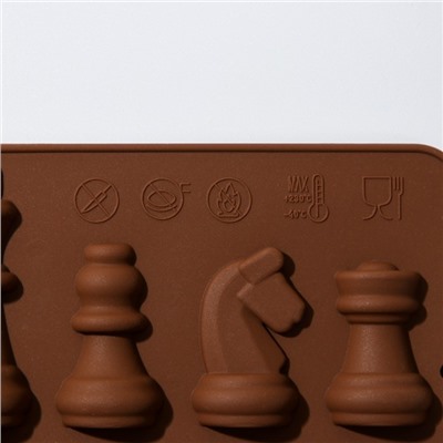 Форма для льда и кондитерских украшений Доляна «Шахматы», 20,6×8,8 см, 16 ячеек, цвет шоколадный
