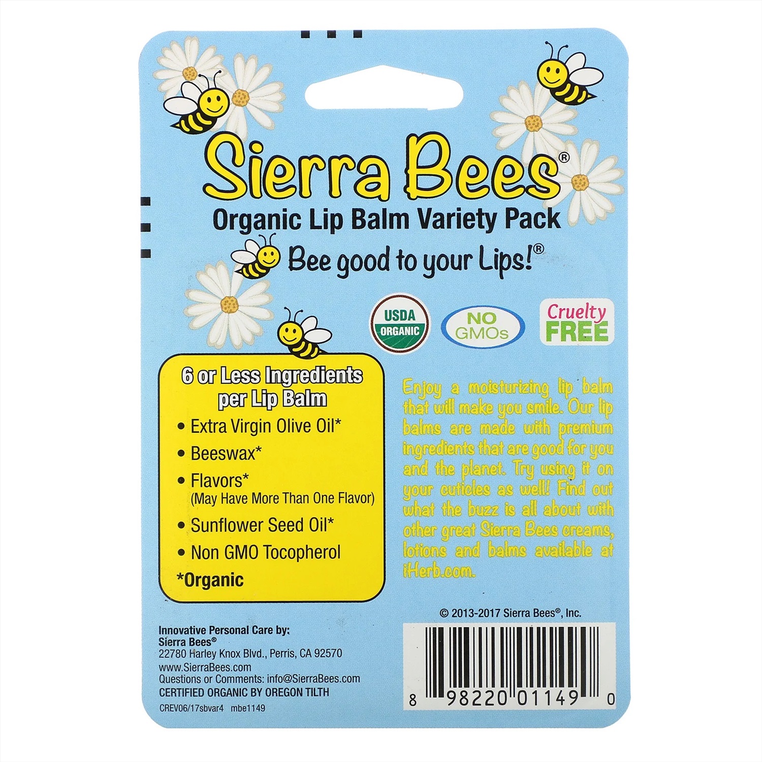 Sierra Bees, набор органических бальзамов для губ, штуки, вес: 4,25 г  (0,15 унции) каждый купить, отзывы, фото, доставка SpAngarsk