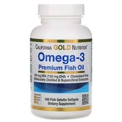 California Gold Nutrition, Омега-3, рыбий жир премиального качества, 100 рыбно-желатиновых капсул