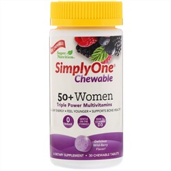 Super Nutrition, SimplyOne, жевательная мультивитаминная добавка тройного действия для женщин старше 50 лет, вкус лесных ягод, 30 жевательных таблеток
