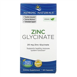Nordic Naturals, глицинат цинка, 20 мг, 60 капсул