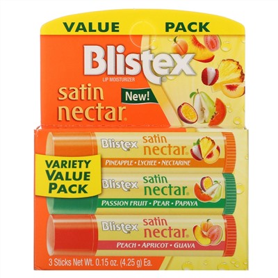 Blistex, Satin Nectar, увлажняющий бальзам для губ, 3 различных вкуса в одной упаковке, по 4,25 г (0,15 унции)
