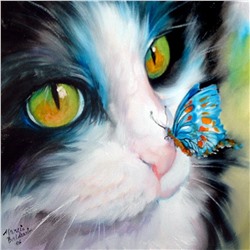 Набор Мозаика Алмазная Вышивка, Кошечка с бабочкой, рисунок с клеевой основой, 30×30 см