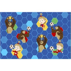 Детский велюровый ковёр Маша и Медведь "Футболисты", 1х1,5 м