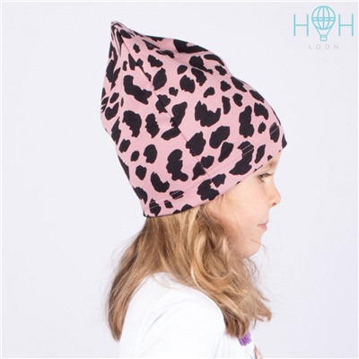 ШЛ20-08860590 Однослойная шапка принт, розовый леопард