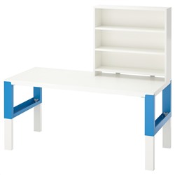 ПОЛЬ, Письменн стол с полками, белый, синий, 128x58 см