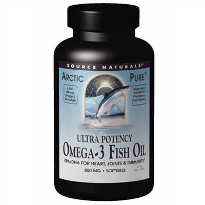 Source Naturals, Arctic Pure, омега-3 и рыбий жир, повышенная эффективность, 850 мг, 60 мягких таблеток