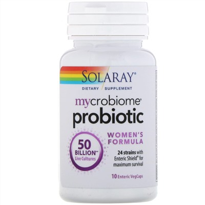 Solaray, Пробиотик Mycrobiome для женщин, 50 млрд живых культур, 10 энтеросолюбильных капсул