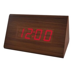 Часы будильник Perfeo PF-S711T TRIGONAL", температура, коричневые, красная подсветка (PF_A4400)"