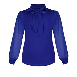 Синий джемпер (блузка) для девочки с галстуком 809219-ДШ20