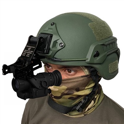 Кронштейн для монтажа прибора ночного видения на шлем - Имеет универсальное крепление для тактических шлемов MICH, PASGT, Ops-Core. Предназначен для установки прибора ночного видения на глаза оператора, может быть повернут вверх над шлемом в походном положении, когда ПНВ не используется №434