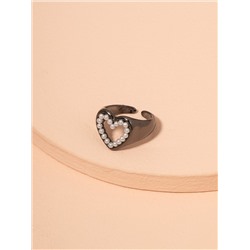Открытое кольцо с искусственным жемчугом и сердцем