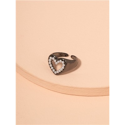 Открытое кольцо с искусственным жемчугом и сердцем