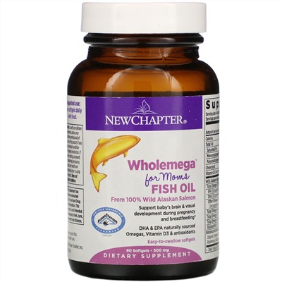 New Chapter, Wholemega for Moms Fish Oil, From Wild Alaskan Salmon, 500 mg, 90 Softgels