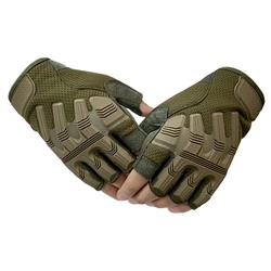 Тактические перчатки для спецоперации беспалые хаки-олива  (B53) №114 - На тыльной стороне ладони расположены накладки из термопластичной резины, защищающие суставы и фаланги от негативного внешнего воздействия