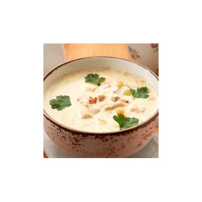 Крем-суп куриный картофельный с гренками и мясом (1 порция)