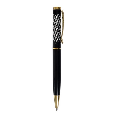 Ручка подарочная, шариковая "Рябь", поворотная, в пластиковом футляре, чёрная с золотистыми вставками