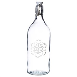 VINTER 2020 ВИНТЕР 2020, Бутылка с пробкой, прозрачное стекло/орнамент «снежинки» белый, 1 л
