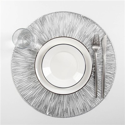 Набор салфеток сервировочных на стол Доляна «Сияние», d=38 см, 4 шт, цвет серебро