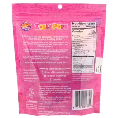 Zollipops, The Clean Teeth Pops, ZolliPops, леденцы с клубничным вкусом, 15 шт., 88 г (3,1 унции)