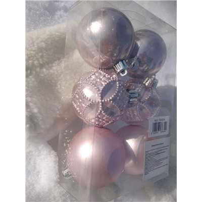 Набор шаров пластик d-6 см, 6 шт розовые/фигурные
