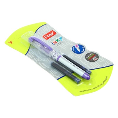 Ручка перьевая Flair Inky + 2 штуки запасных картриджей, МИКС, в блистере