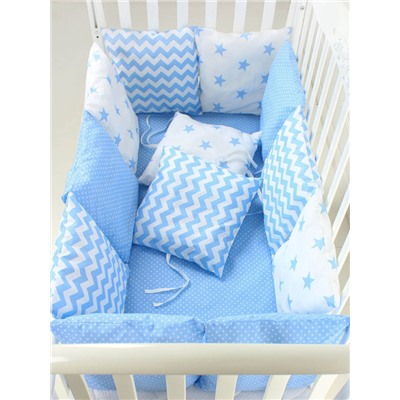 Набор бортиков для новорожденного (одеяло +12 подушек) - Голубой