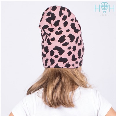 ШЛ20-08860590 Однослойная шапка принт, розовый леопард