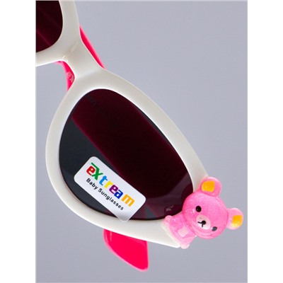 Очки детские, ярко-розовые заушники, сбоку розовый мишка, белый