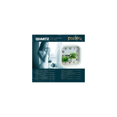 Часы будильник Perfeo Quartz PF-TC-008, квадратные, 9.5x9.5 см, белые (PF_C3111)