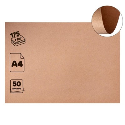 Крафт-бумага для графики и эскизов А4, 50 листов (210 х 300 мм), 175 г/м², коричневая/серая