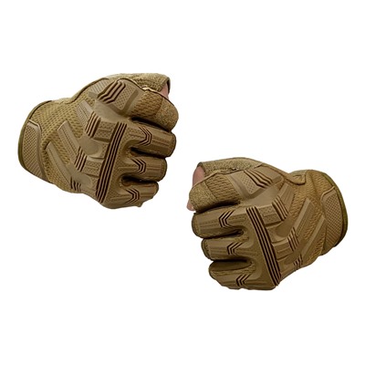 Тактические перчатки для спецоперации беспалые хаки-песок  (B53) №105 - Верхняя сторона перчаток выполнена из эластичного, дышащего материала. Ладонь из искусственной замши с усиливающими накладками, поглощающими удары, вибрацию и увеличивающими срок службы