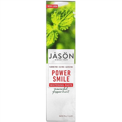 Jason Natural, PowerSmile, отбеливающая зубная паста, перечная мята, 170 г (6 унций)